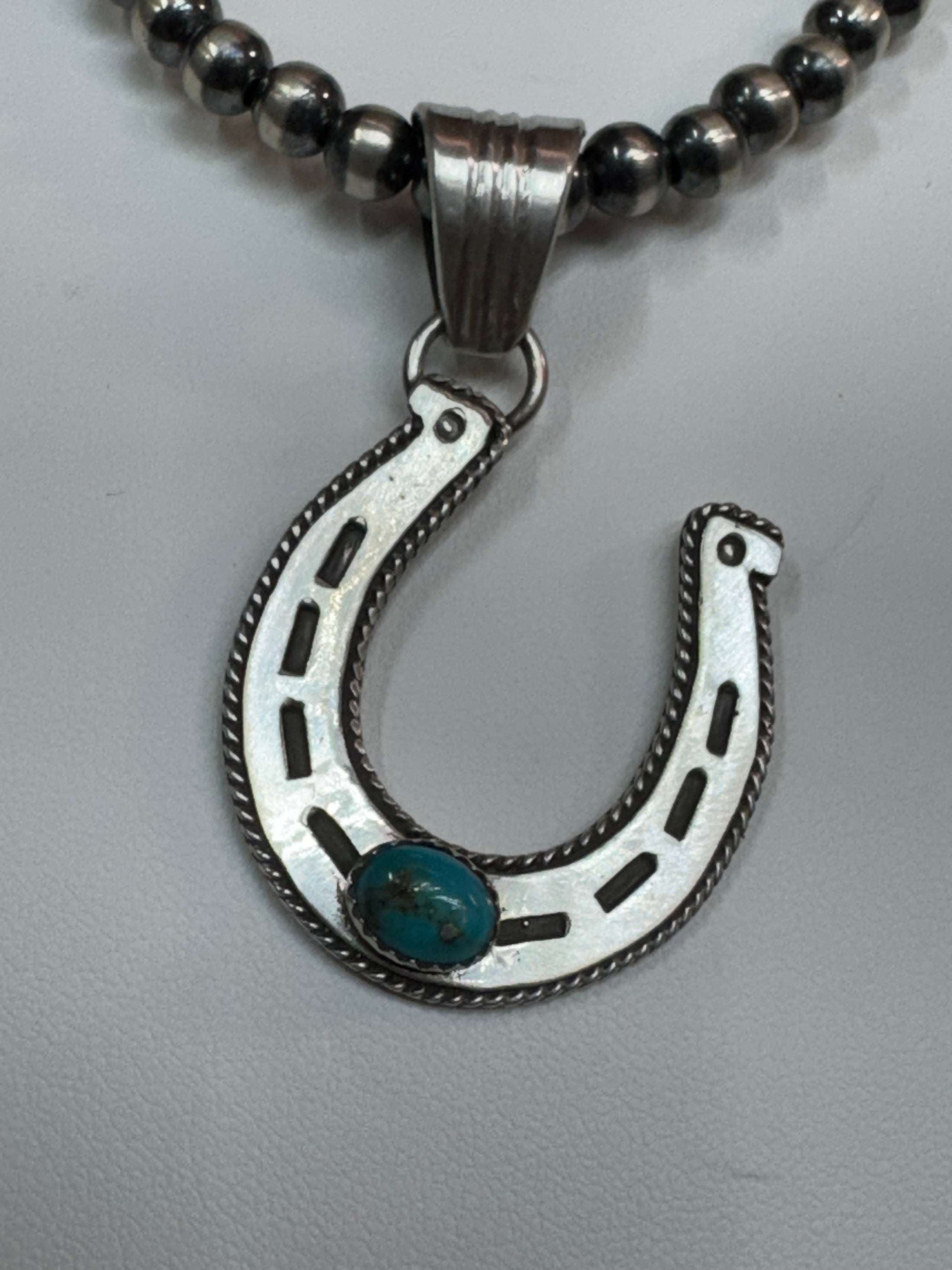 Native American sterling silver  Handmade Horseshoe Pendent with Stone - Artist Signed
