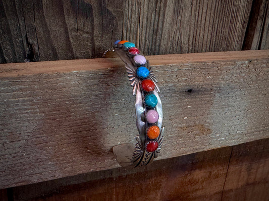 Handmade Multi Stone Sterling Silver Cuff Bracelet - Artist Stamped