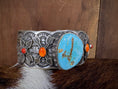 Load image into Gallery viewer, Native American Turquoise Spiny Oyster Engraved Cuff - Artist Signed
