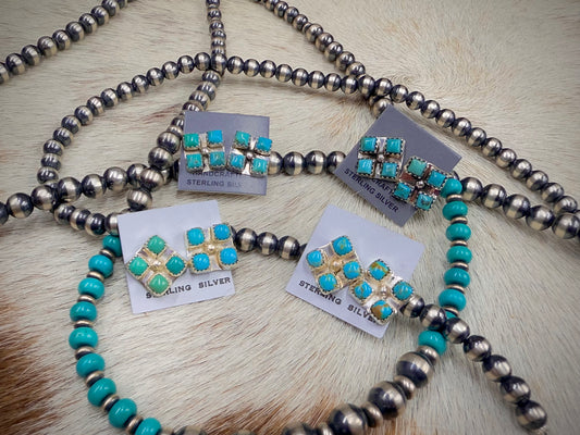 Handmade Native American Turquoise Sterling Silver Post Earrings