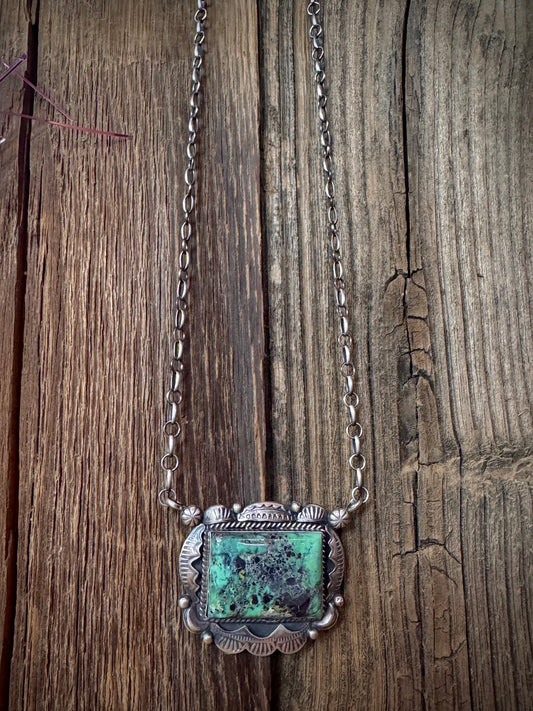 Handmade Native American Turquoise Sterling Silver Necklace Artist Stamped
