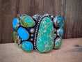 Load image into Gallery viewer, Native American Turquoise Sterling Silver Leroy James Statement Cuff - Artist Signed
