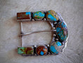 Load image into Gallery viewer, Large Native American Turquoise Sterling Silver Ranger Buckle - Artist Signed
