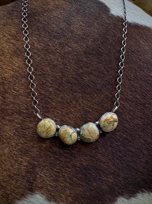 Native American Turquoise Sterling Silver Bar Necklace - Artist Stamped