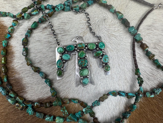 Huge Statement Handmade Native American Thunderbird Turquoise Sterling Silver Necklace