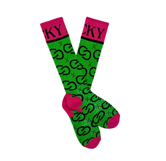 HIGH MAINTENANCE COWGIRL KELLY GREEN/PINK PERFORMANCE SOCKS