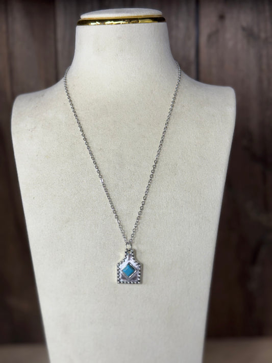 Bougie turquoise ear tag necklace