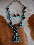 Load image into Gallery viewer, Native American Black Jack Turquoise Sterling Silver Necklace with Earrings
