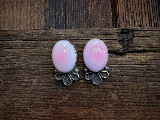 Sterling Silver Pink Conch Stud Earrings - Artist Stamped