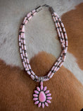 Load image into Gallery viewer, Native American 3 Strand Pink Conch Necklace with Pink Conch Cluster Sterling Silver Pendent - Artist Signed
