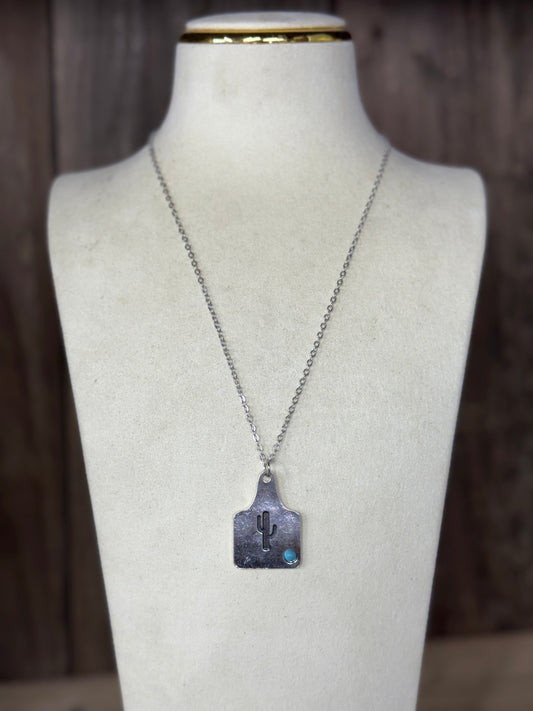 Reversible Bougie Cattle Company Dog  Tag Necklace with Turquoise Stone