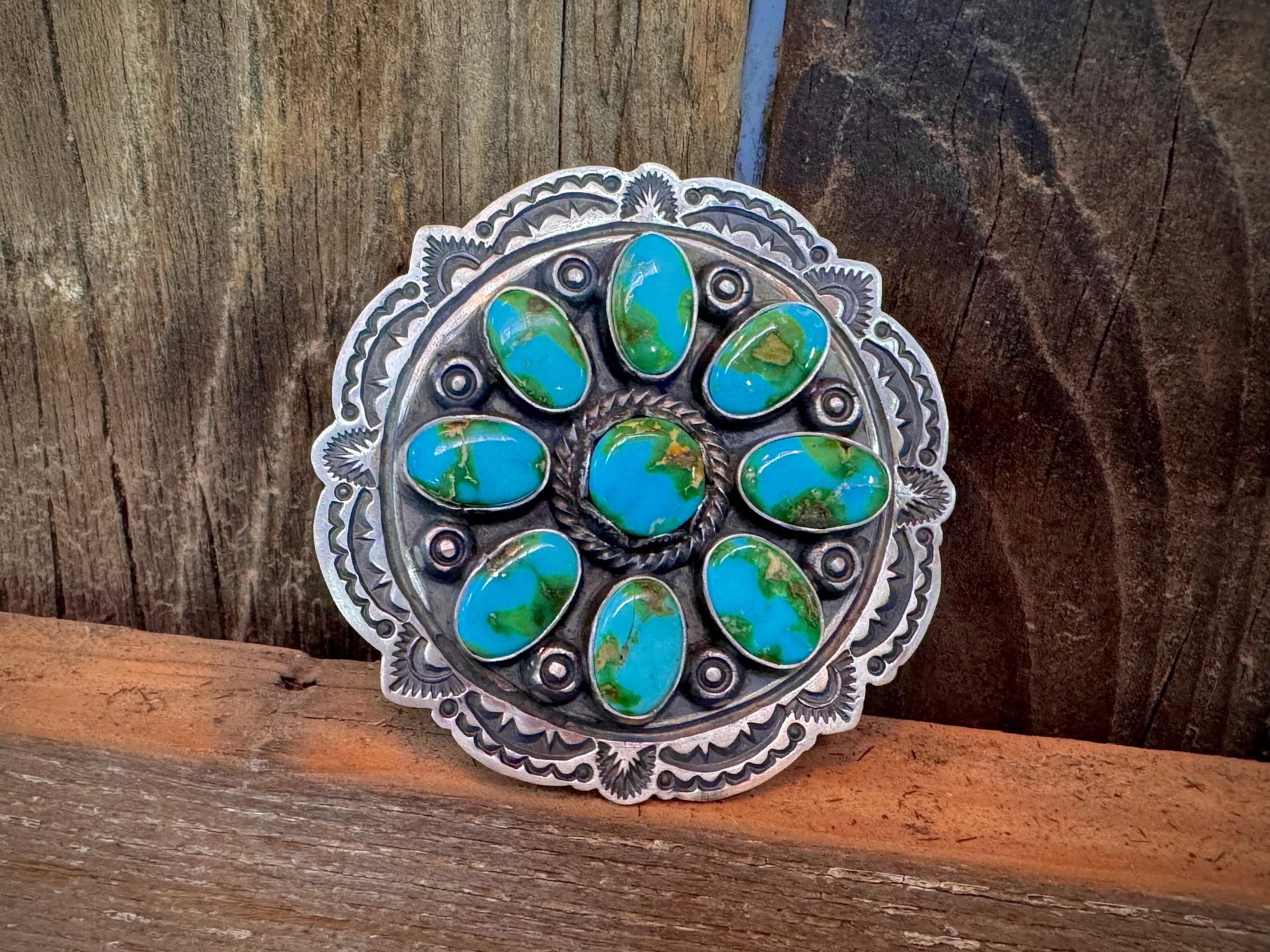 Native American Handmade Turquoise Cluster Statement Ring - Artist Signed