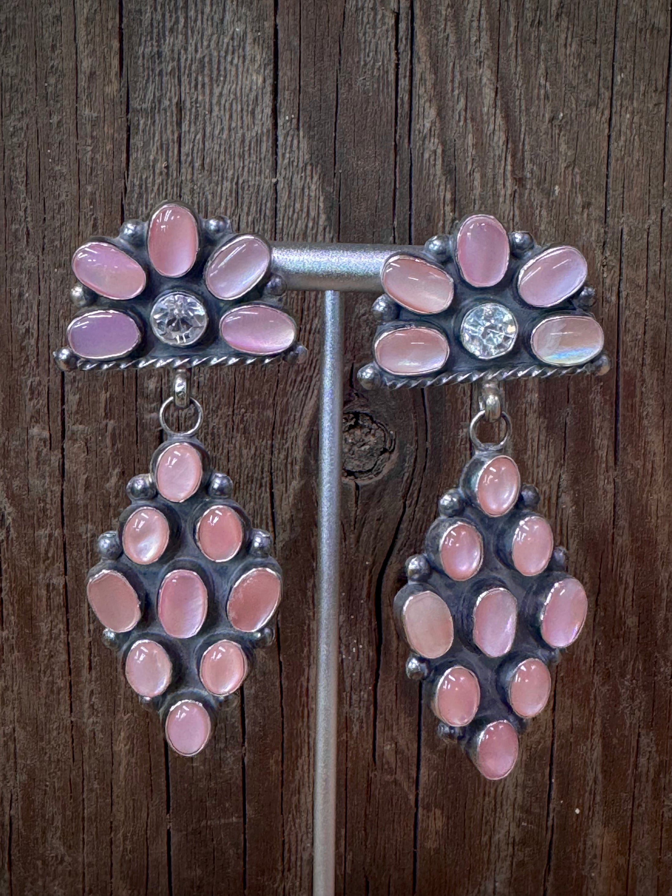 Native American Pink Conch Sterling Silver Earrings - Artist Stamped