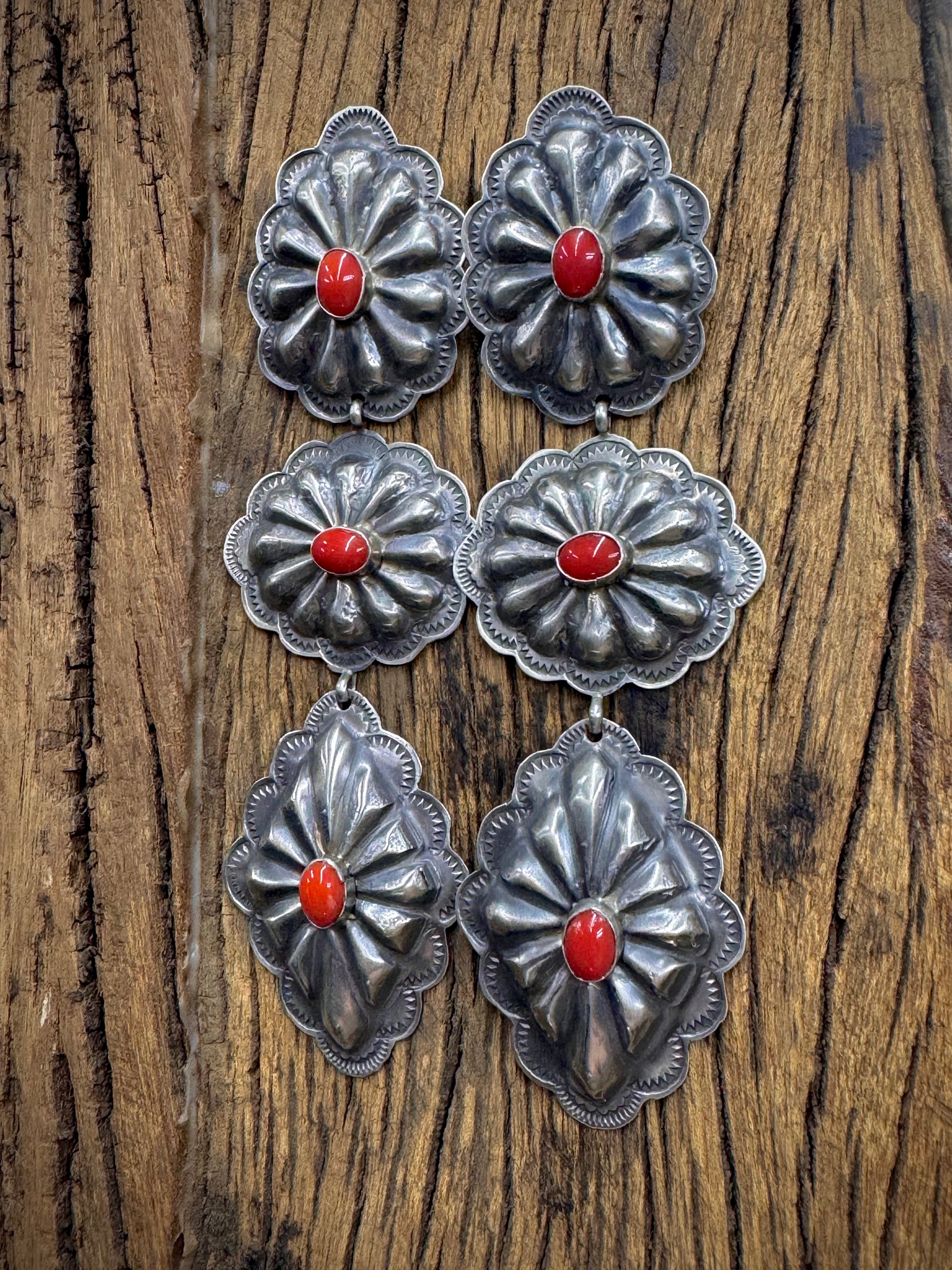 Handmade Sterling Silver with Coral Dangle Earrings - Artist Stamped