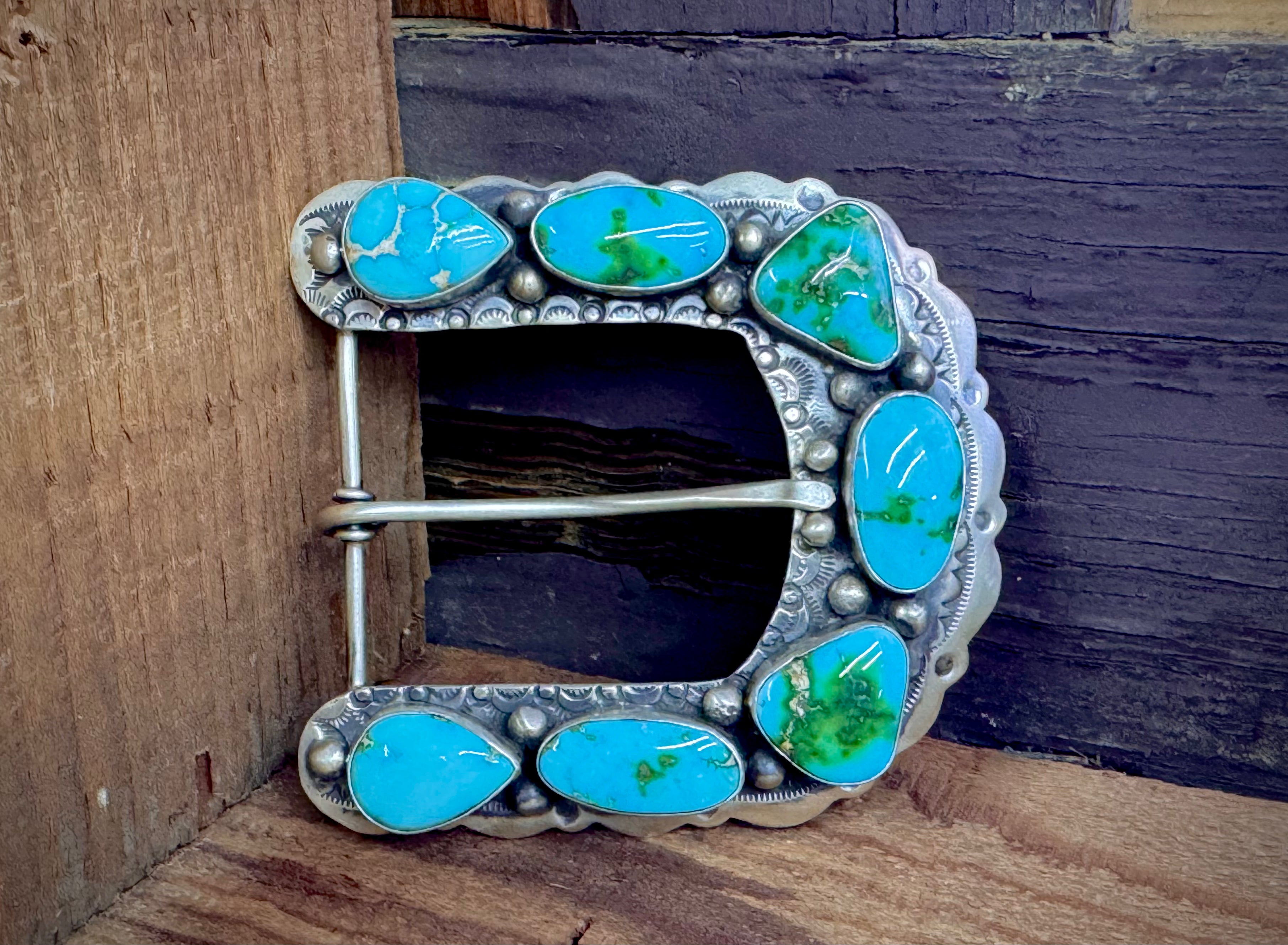Large Native American Sterling Silver Turquoise Ranger Buckle - Artist ...