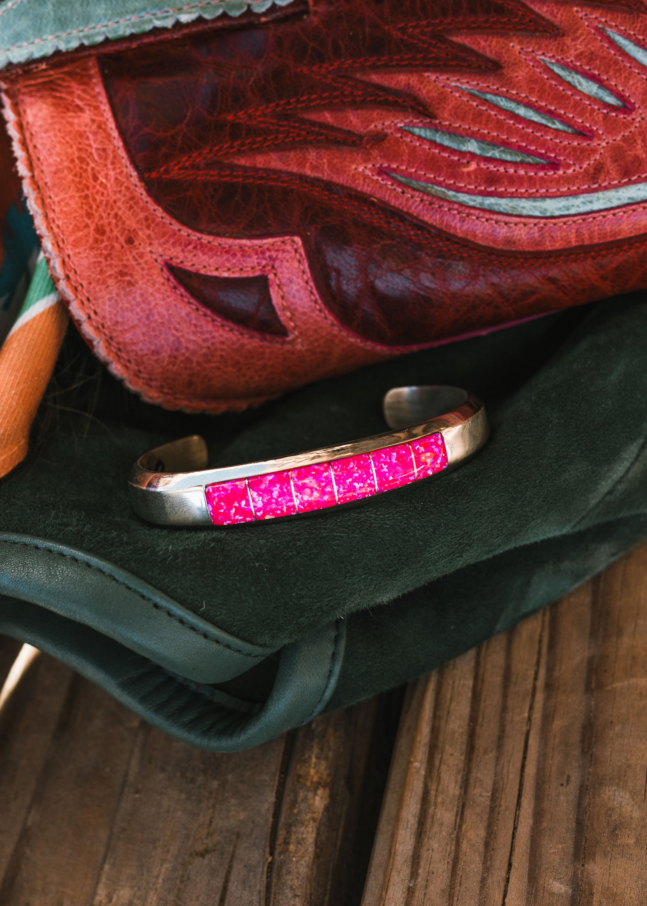 Sterling Silver Fuchsia Inlay Cuff Bracelet