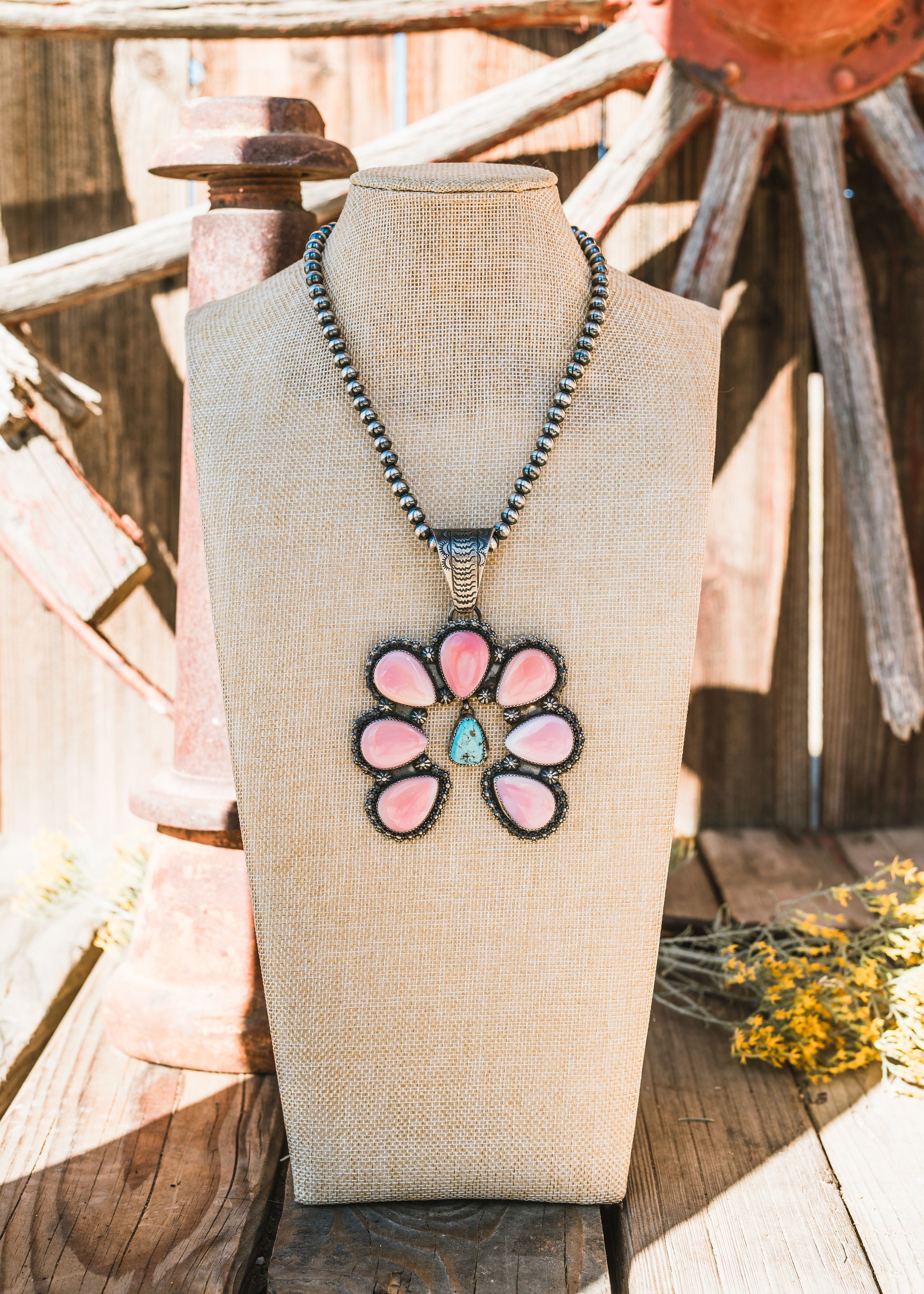 Kingman Turquoise Squash Blossom Necklace – NY Texas Style Boutique