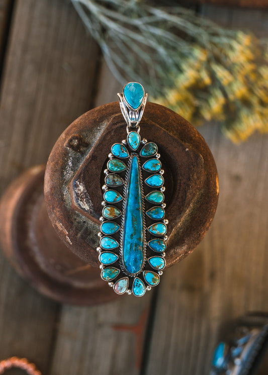 Gorgeous Turquoise Pendant Created With Solid Sterling Silver and Artist Marked