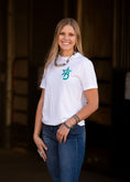 Load image into Gallery viewer, Unisex White and Teal Bougie Cattle Co. T-Shirt
