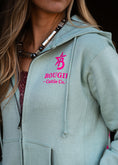 Load image into Gallery viewer, Teal & Hot Pink Highland Cow "Never Basic Always Extra" Sweatshirt
