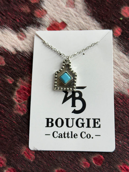 Bougie turquoise ear tag necklace