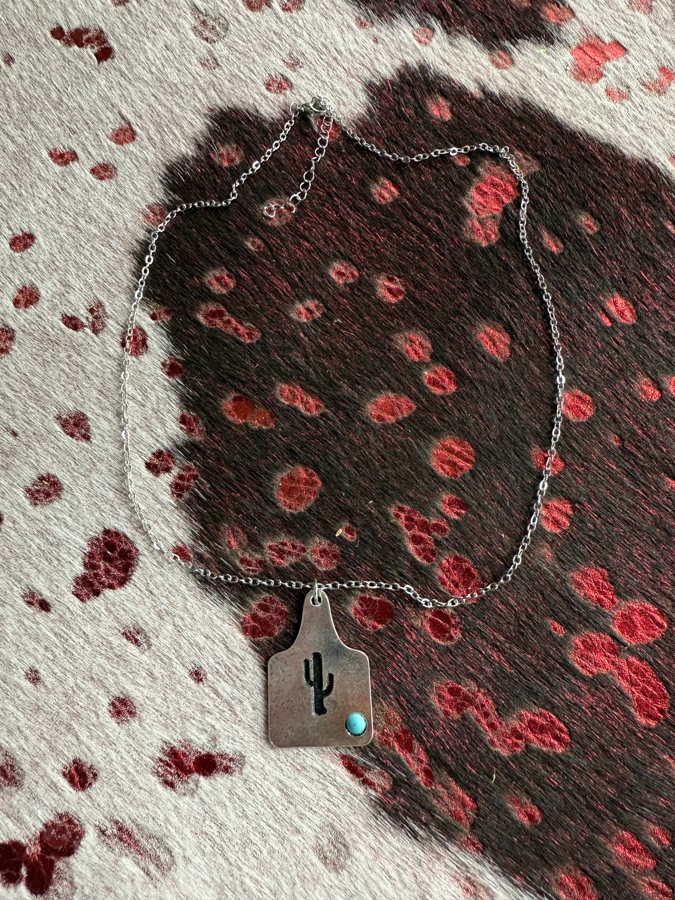 Reversible Bougie Cattle Company Dog  Tag Necklace with Turquoise Stone