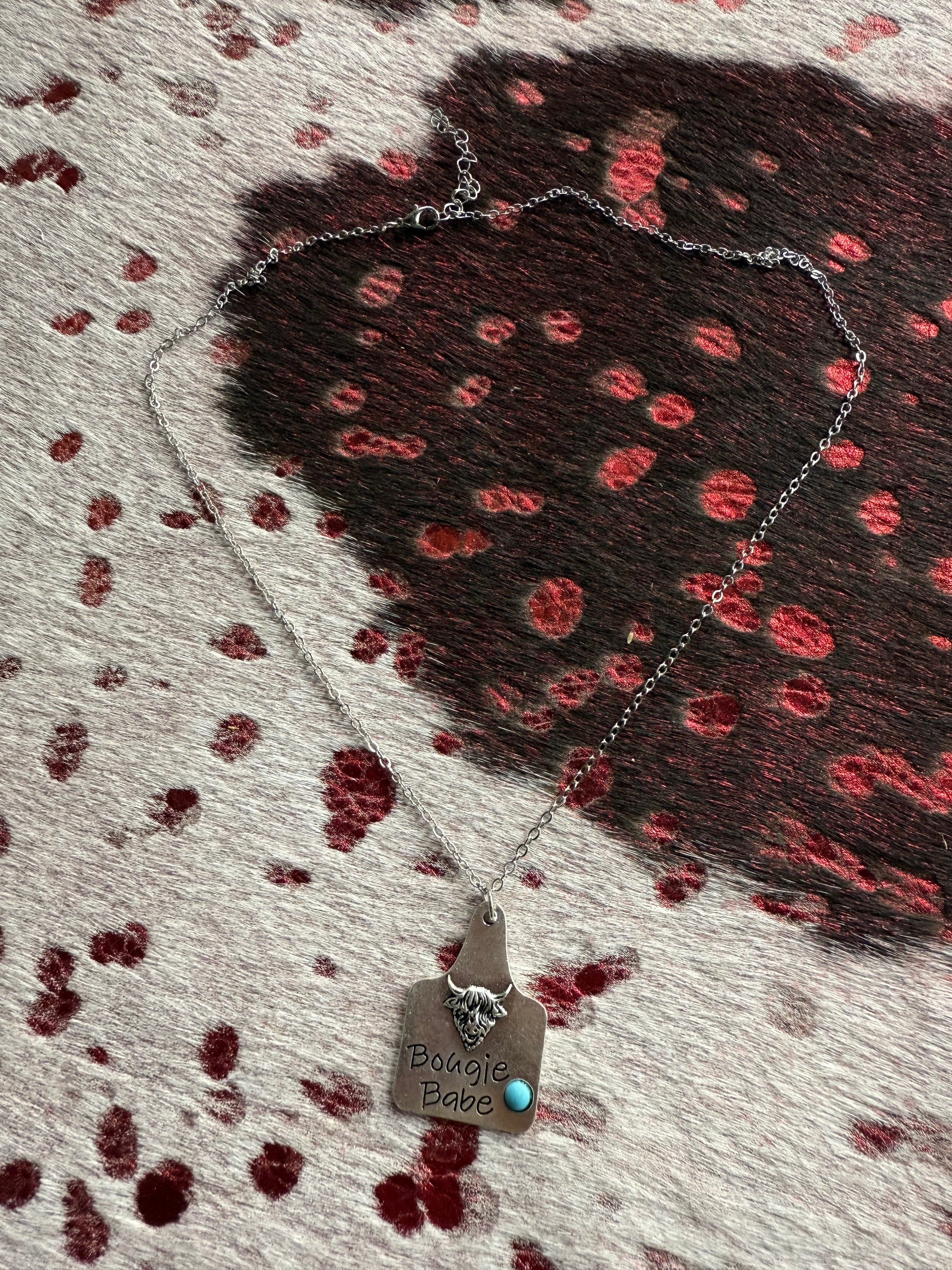 Beautiful bougie babe Highland cow ear tag necklace