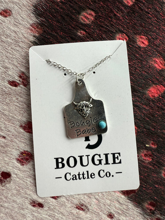 Beautiful bougie babe Highland cow ear tag necklace