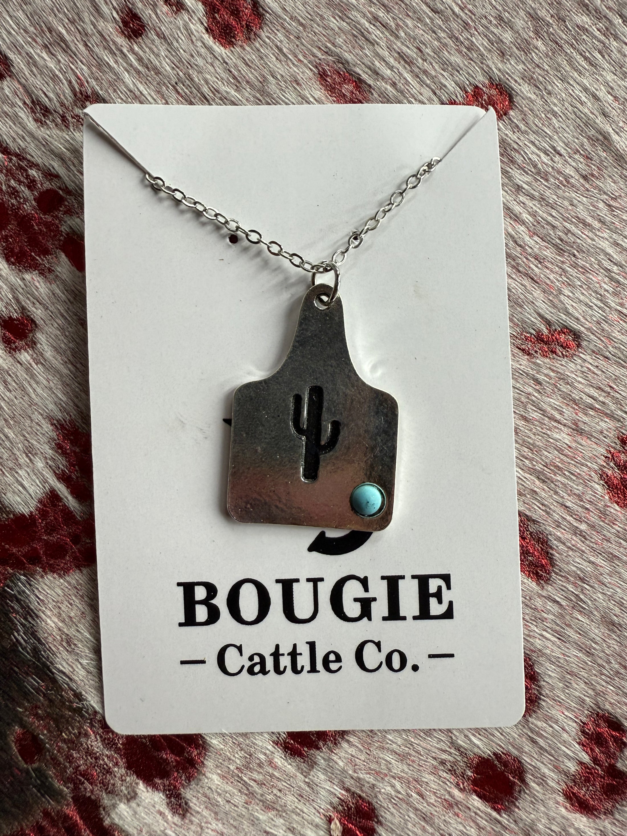 Reversible Bougie Cattle Company Dog  Tag Necklace with Turquoise Stone