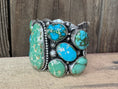 Load image into Gallery viewer, Native American Turquoise Sterling Silver Leroy James Statement Cuff - Artist Signed
