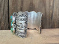 Load image into Gallery viewer, Native American Turquoise Sterling Silver Leroy James Statement Cuff - Artist Signed
