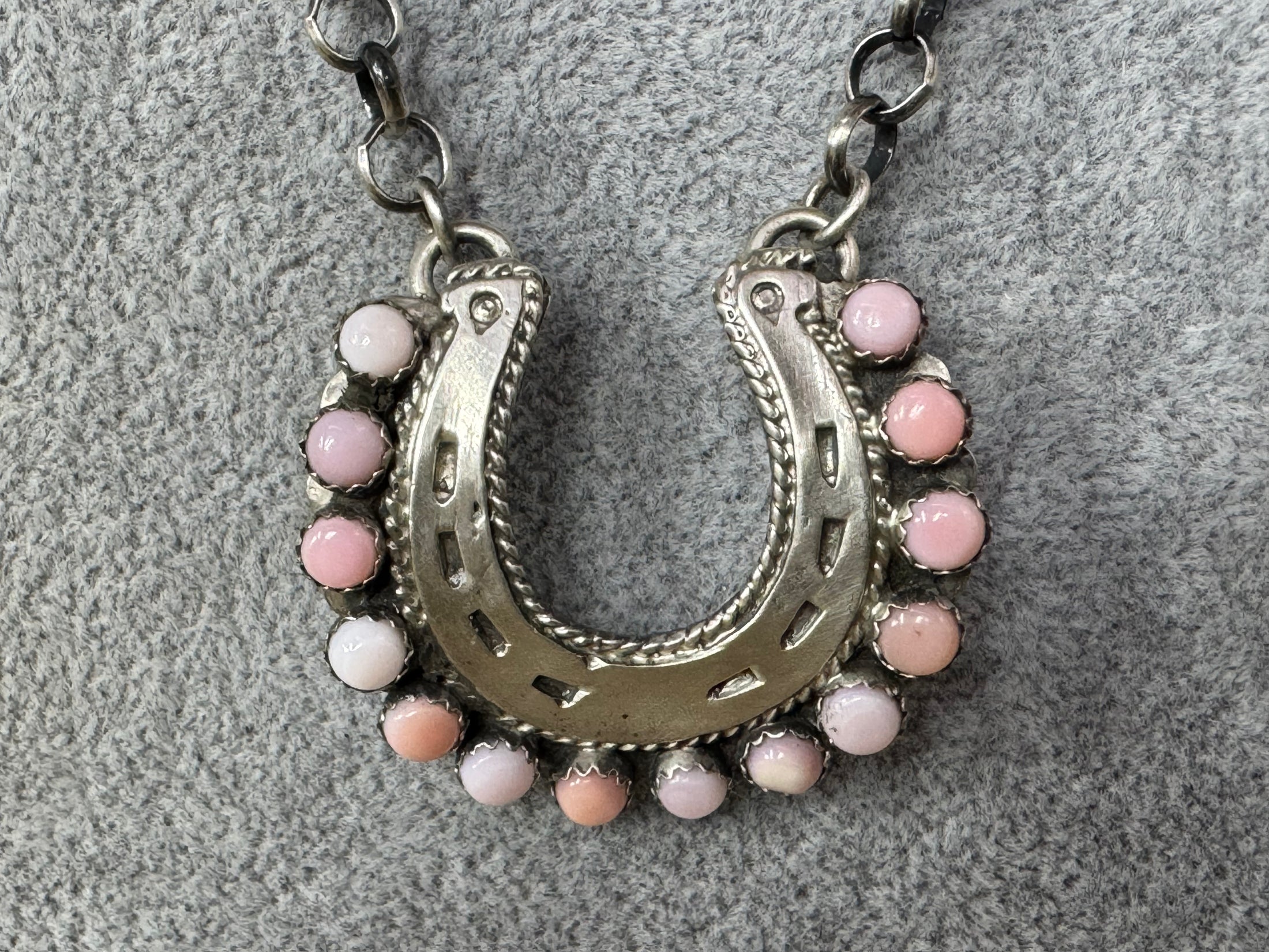 Pink Conch Sterling Silver Horseshoe Necklace - Artist Stamped