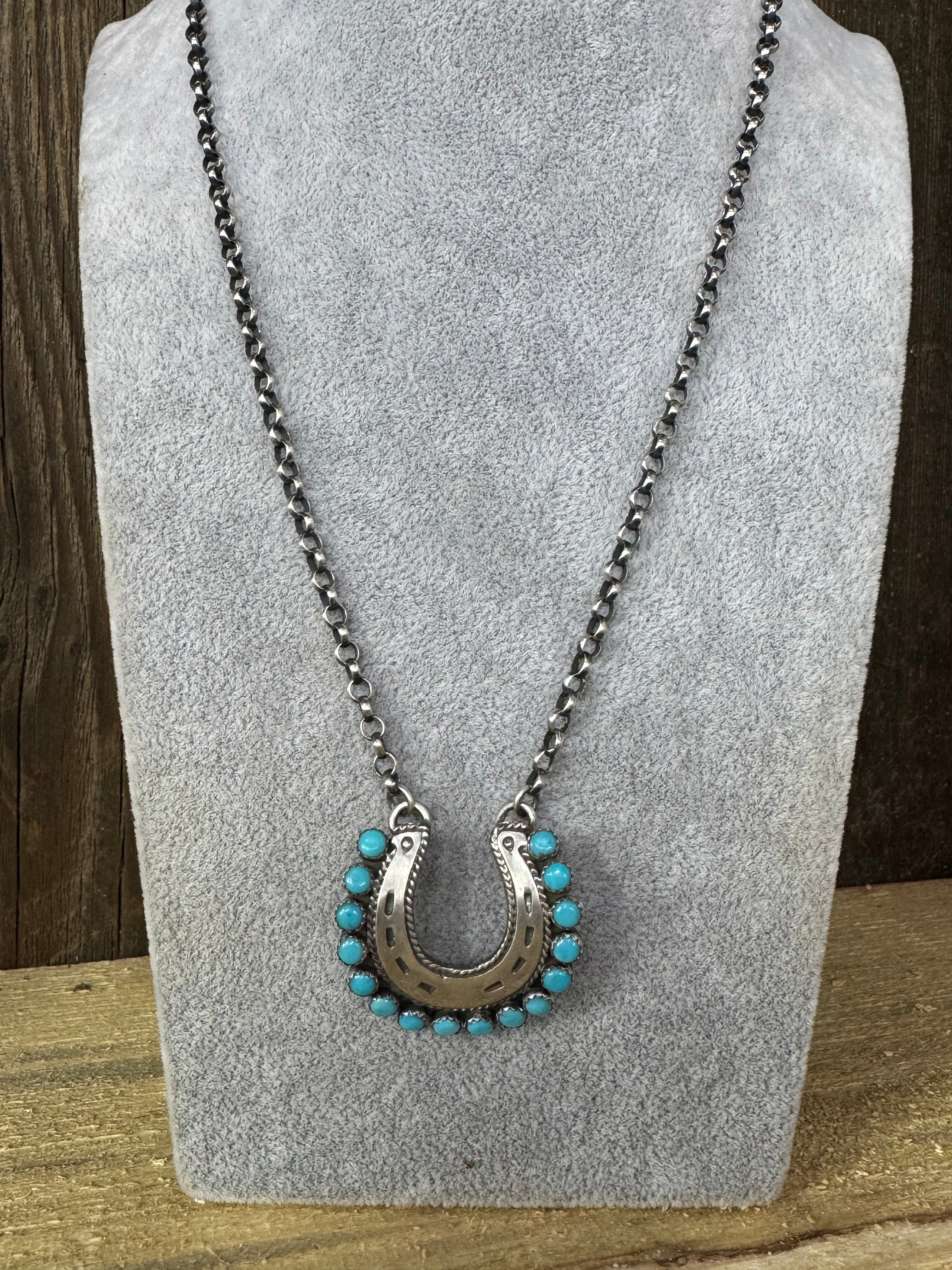 Turquoise Sterling Silver Horseshoe Necklace - Artist Stamped