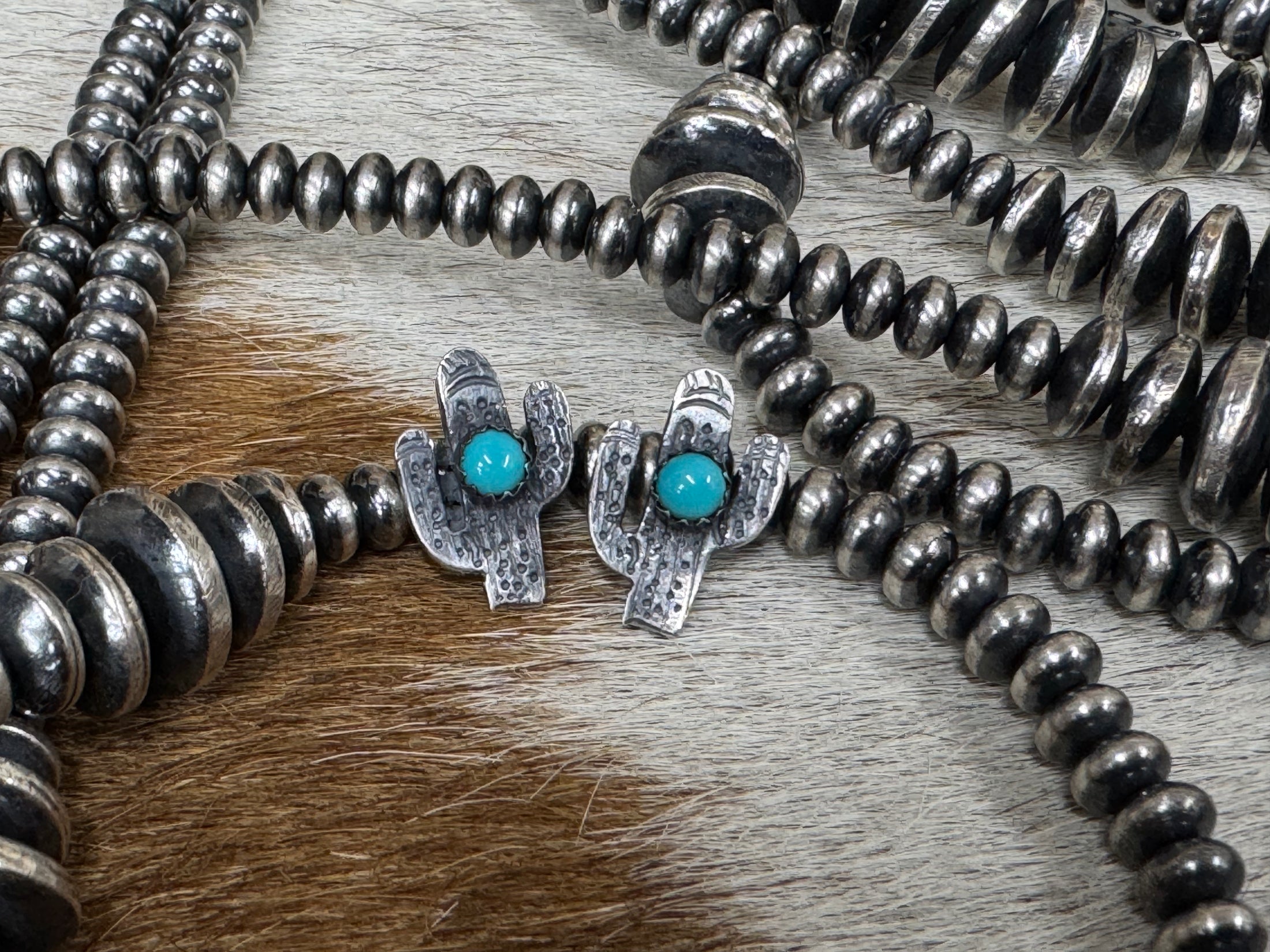 Native American Sterling Silver Turquoise Cactus Earrings