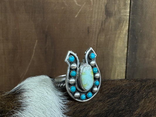 Native American Sterling Silver Horseshoe Adjustable Ring - Artist Signed