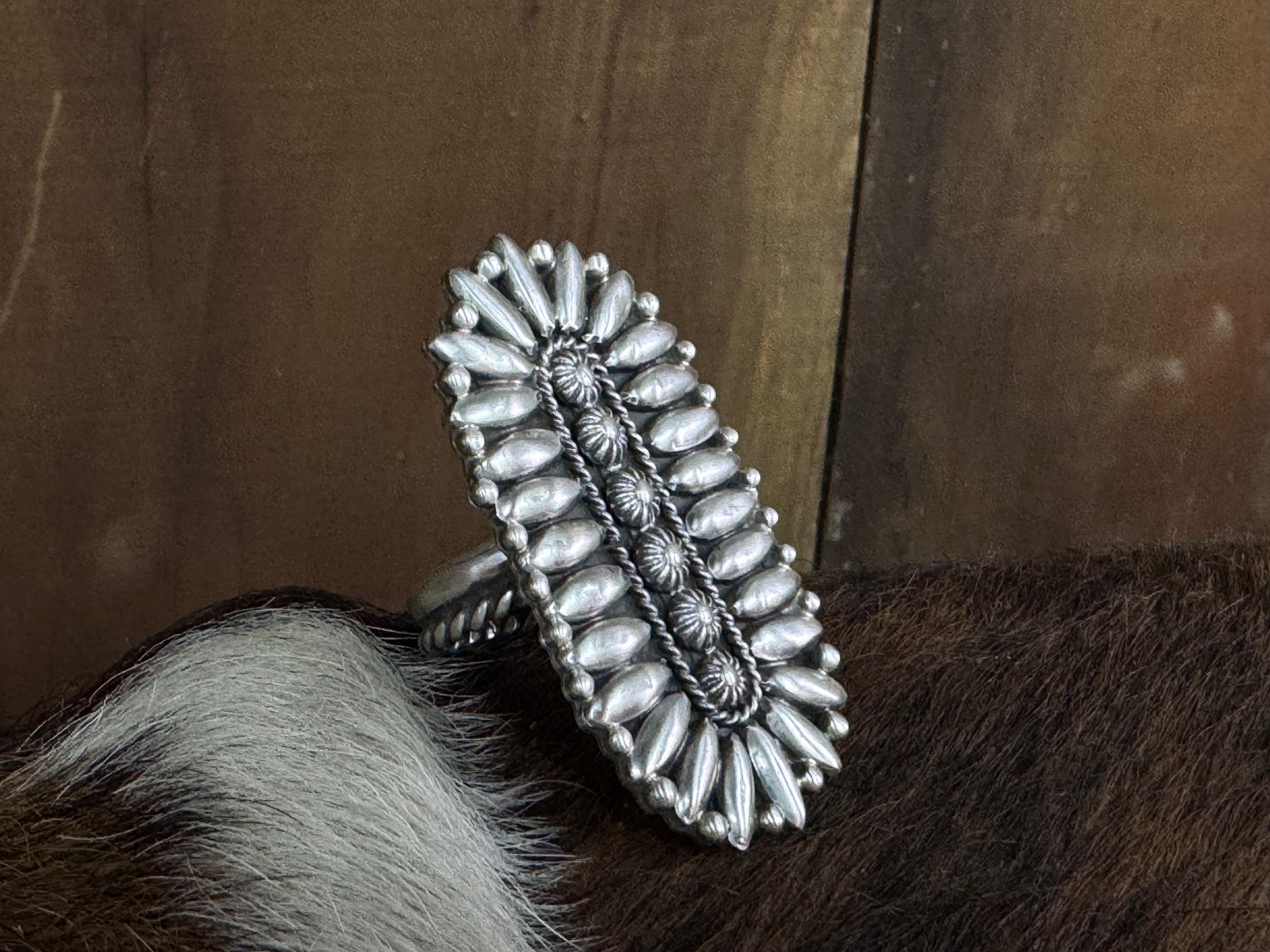 Native American Sterling Silver Cluster Adjustable Ring - Artist Signed