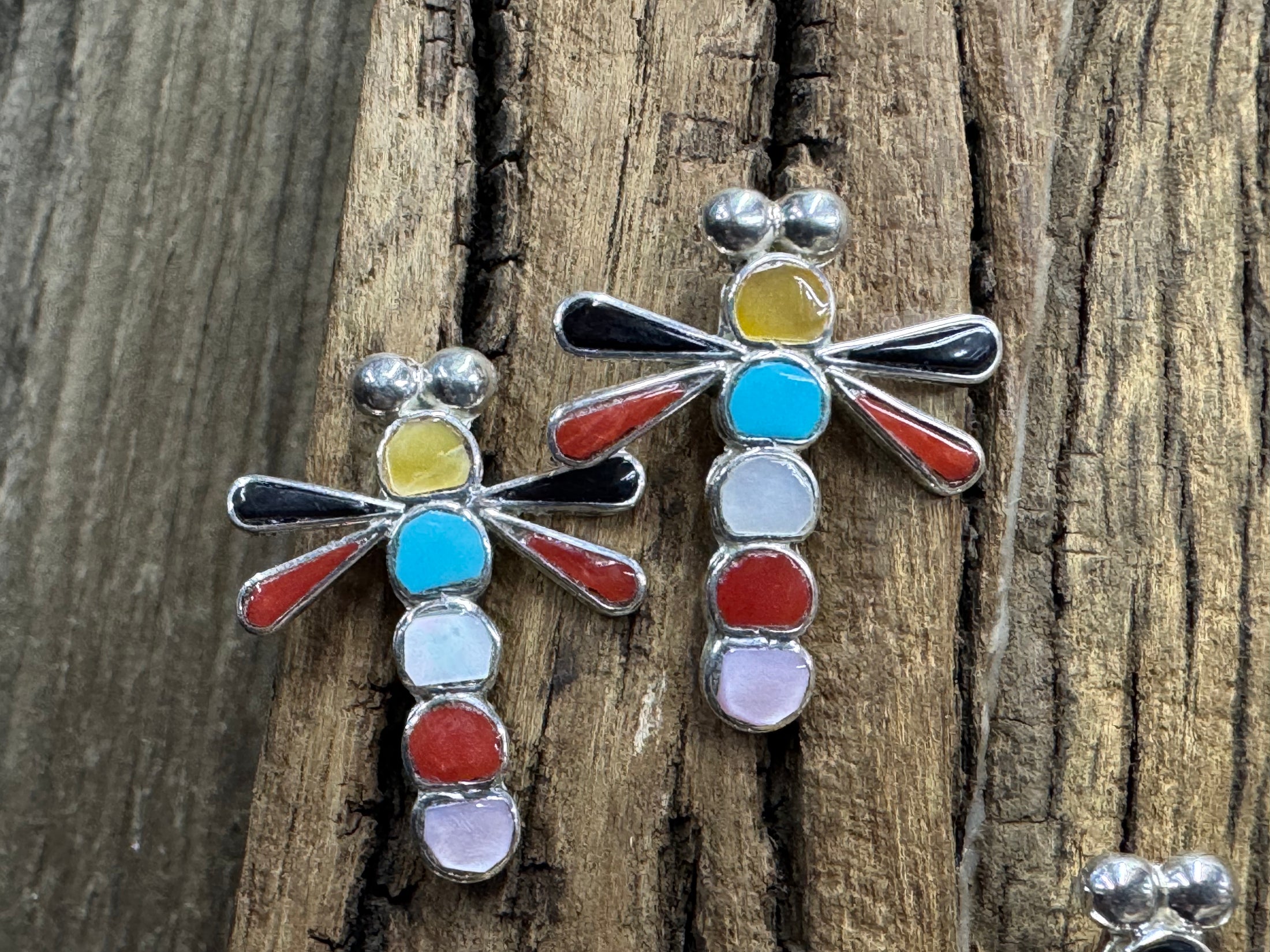 Dragon Fly Sterling Silver Post Earring with Stone Inlay