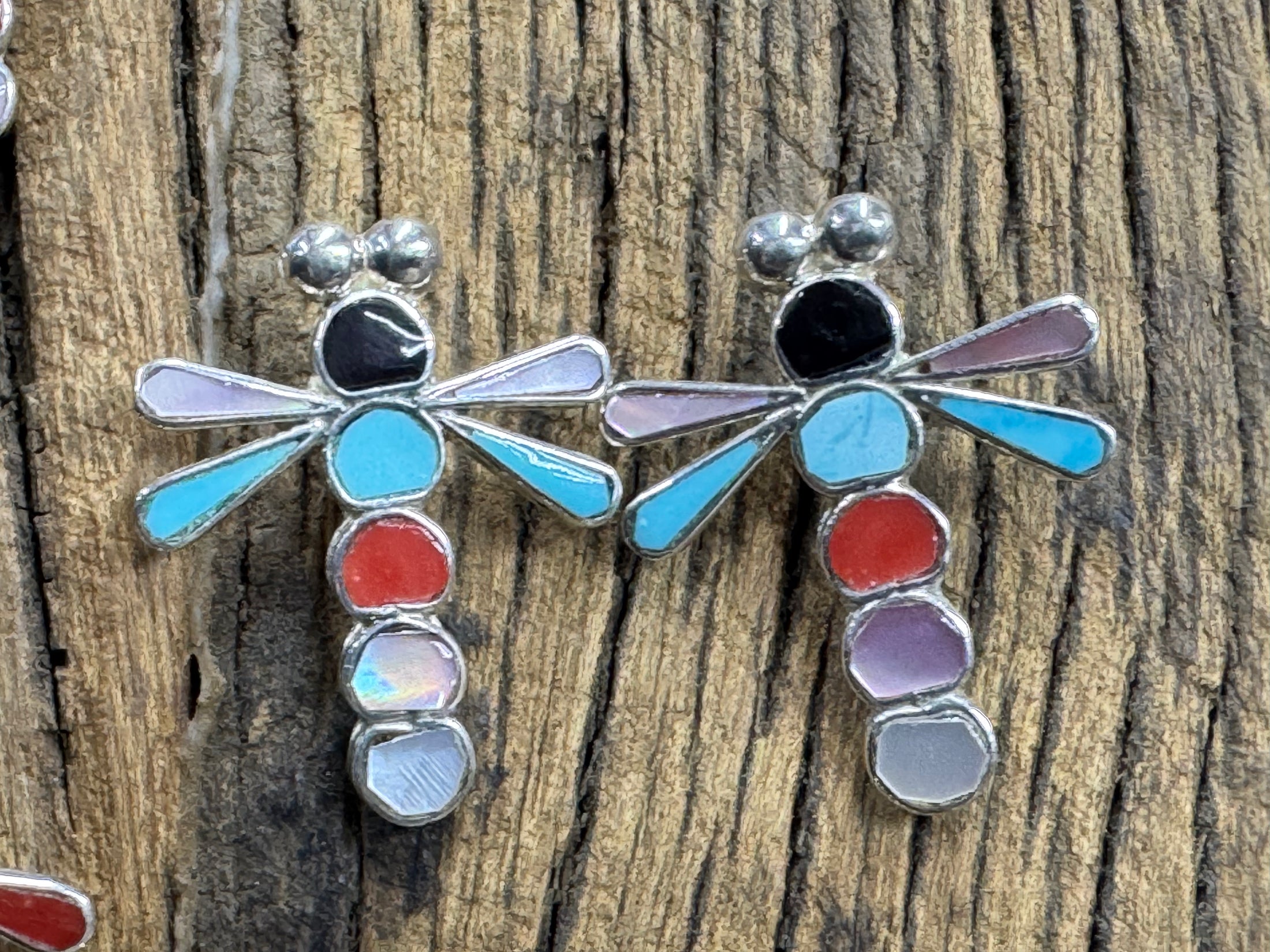 Dragon Fly Sterling Silver Post Earring with Stone Inlay