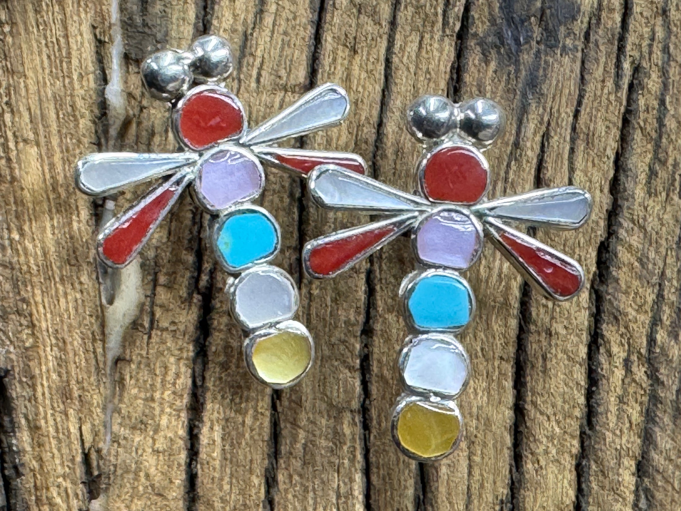 Dragon Fly Sterling Silver Post Earring with Stone Inlay