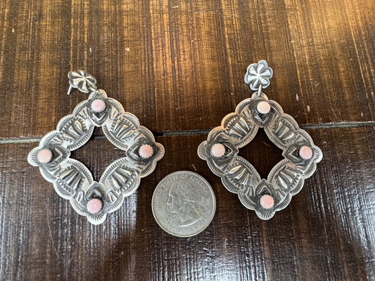 Sterling Silver Pink Conch Dangle Earrings