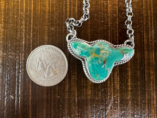 Handmade Tuquoise Cow Head Sterling Silver Necklace - Artist Signed