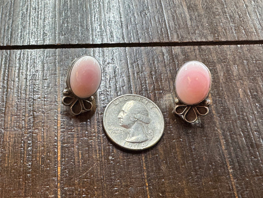 Sterling Silver Pink Conch Stud Earrings - Artist Stamped