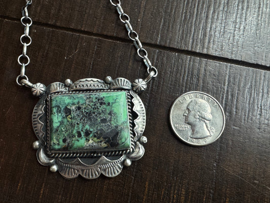 Handmade Native American Turquoise Sterling Silver Necklace Artist Stamped