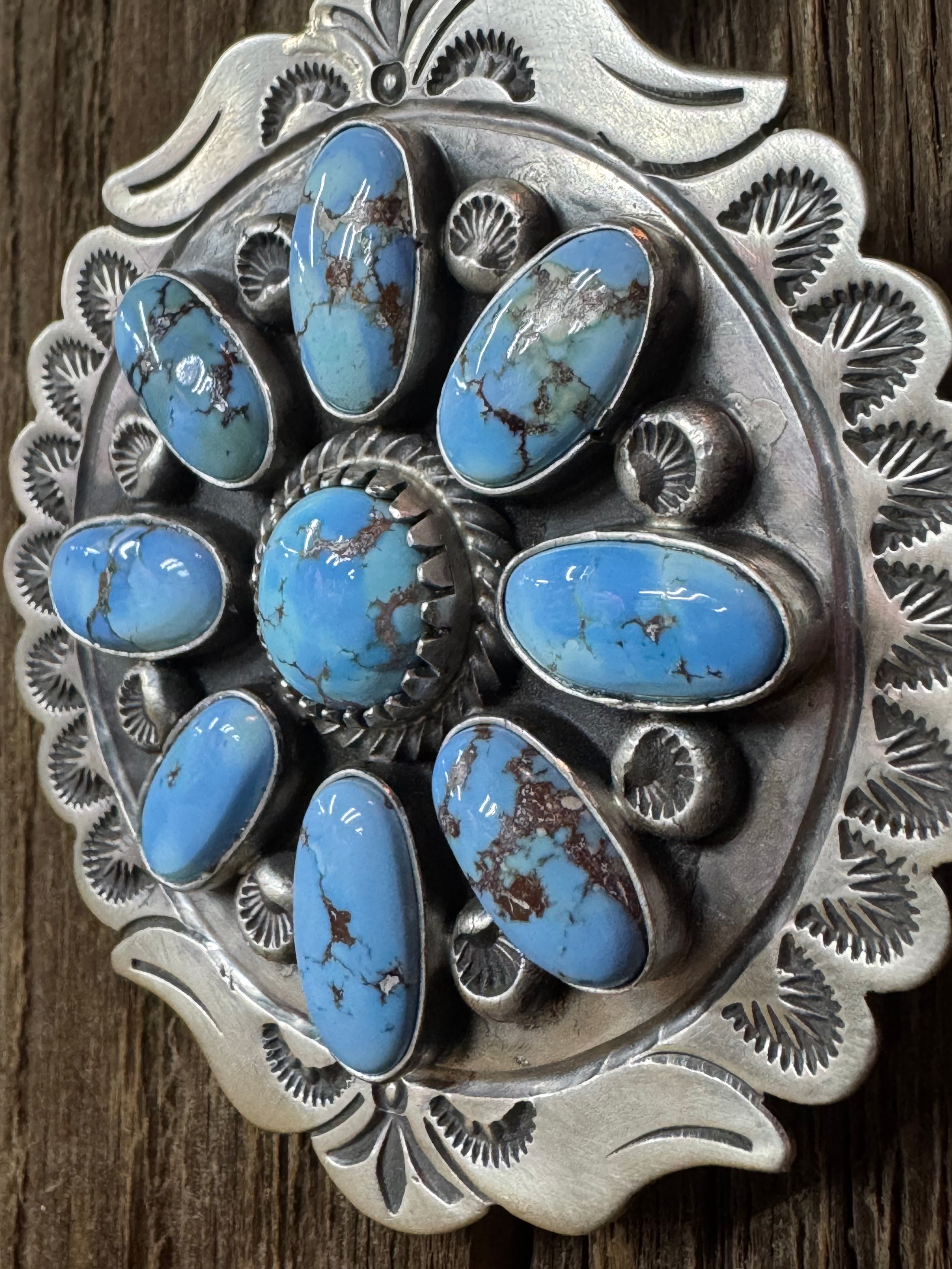 Native American Turquoise Cluster Sterling Silver Pendent - Artist Stamped