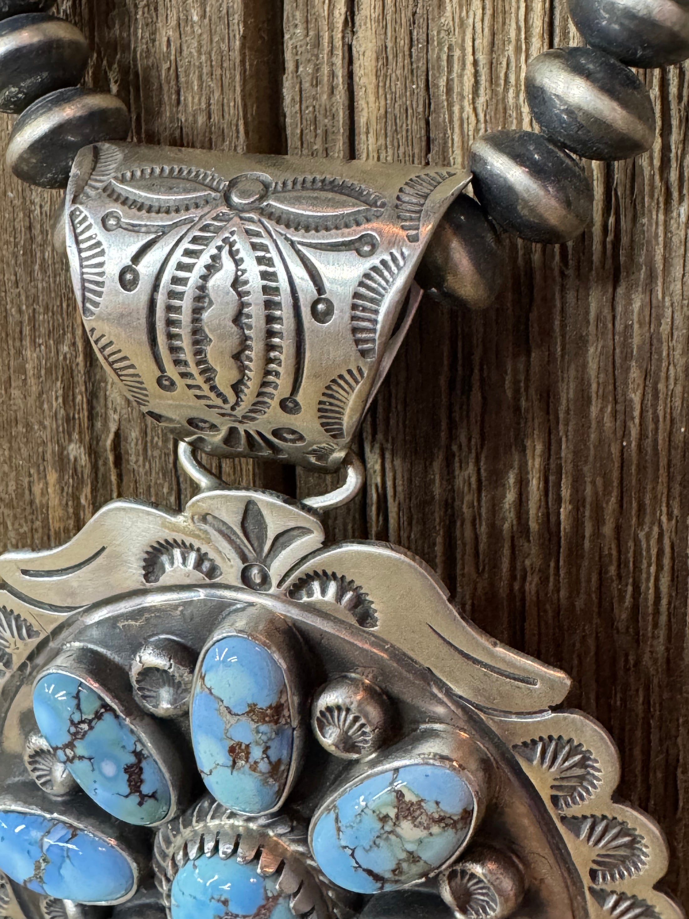Native American Turquoise Cluster Sterling Silver Pendent - Artist Stamped