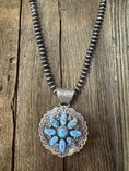 Load image into Gallery viewer, Native American Turquoise Cluster Sterling Silver Pendent - Artist Stamped
