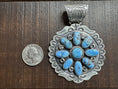 Load image into Gallery viewer, Native American Turquoise Cluster Sterling Silver Pendent - Artist Stamped
