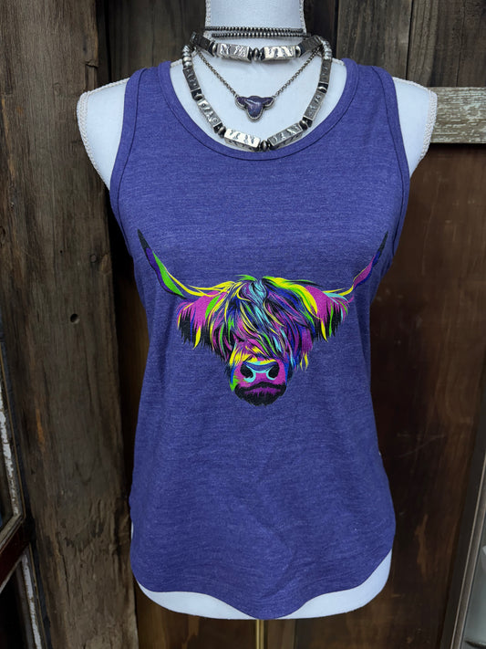 Purple Multi Color Highland Cow Racerback Tank Top