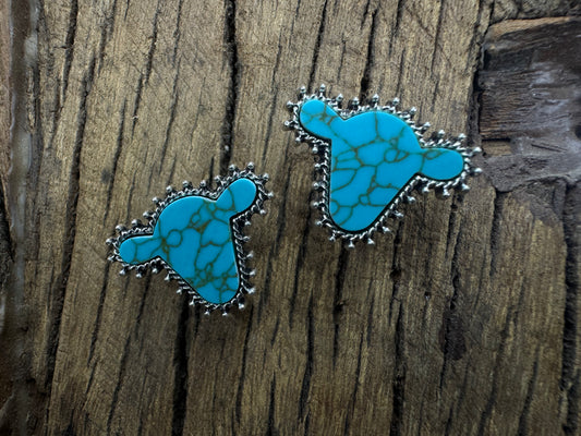 Costume Turquoise Cow Stud Earring