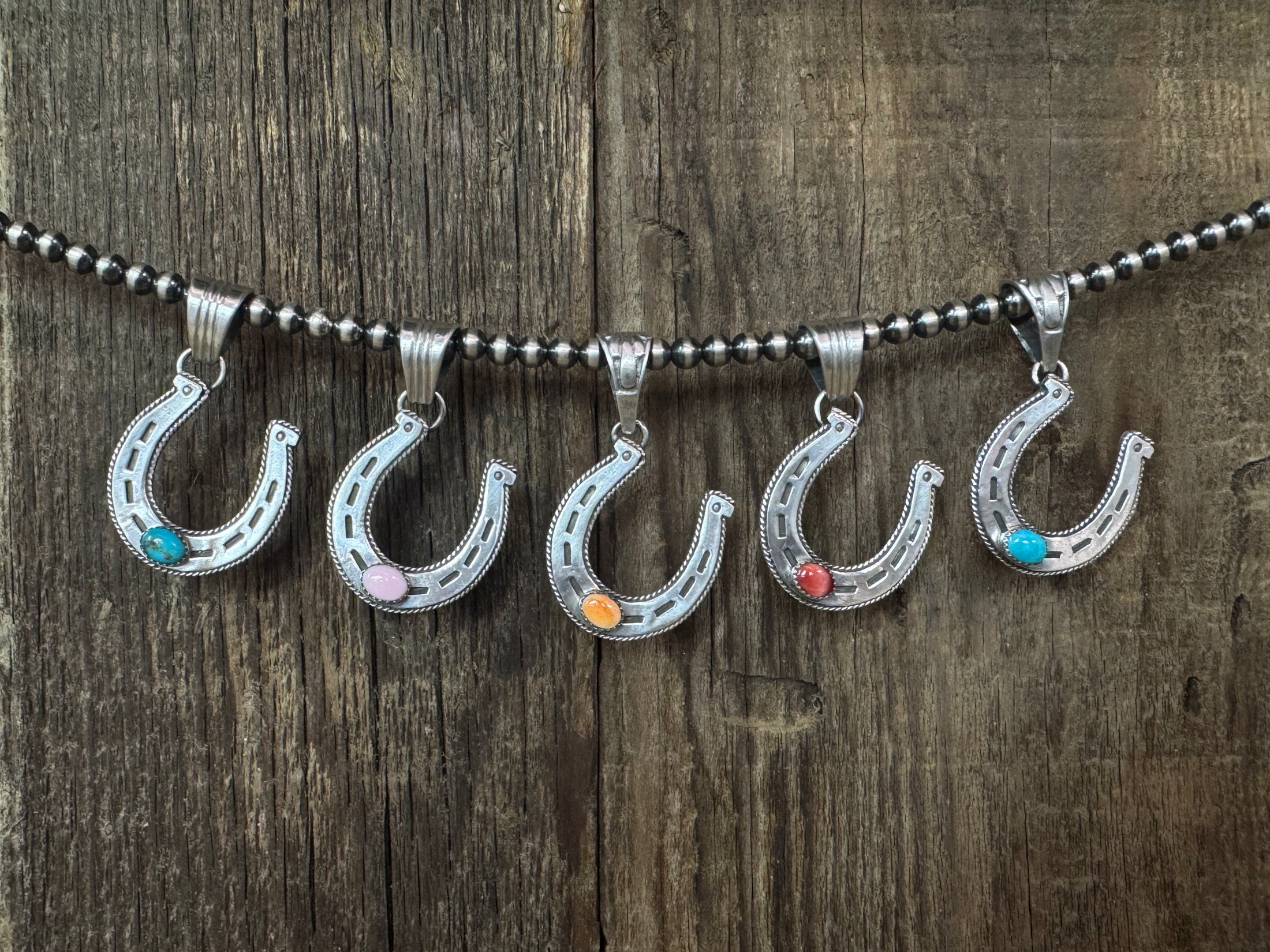 Native American sterling silver  Handmade Horseshoe Pendent with Stone - Artist Signed